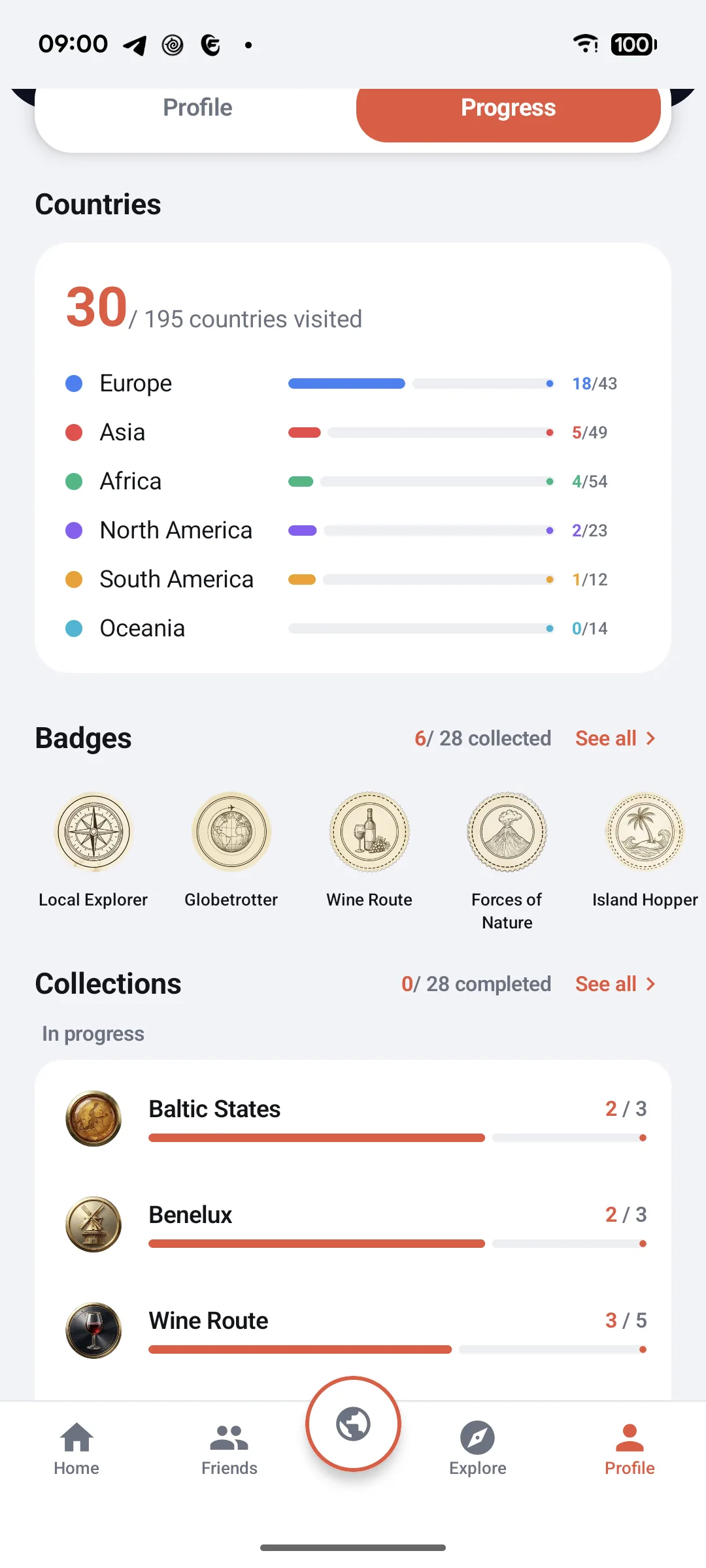 Stats, badges & collections